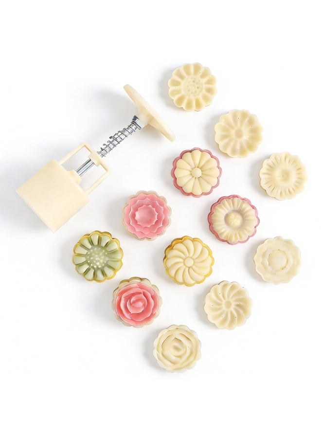 Cookie Press Mid-Autumn Festival Hand-Pressure Moon Cake Mould with 6 Pcs Mode Pattern for 1 Sets - Image 1